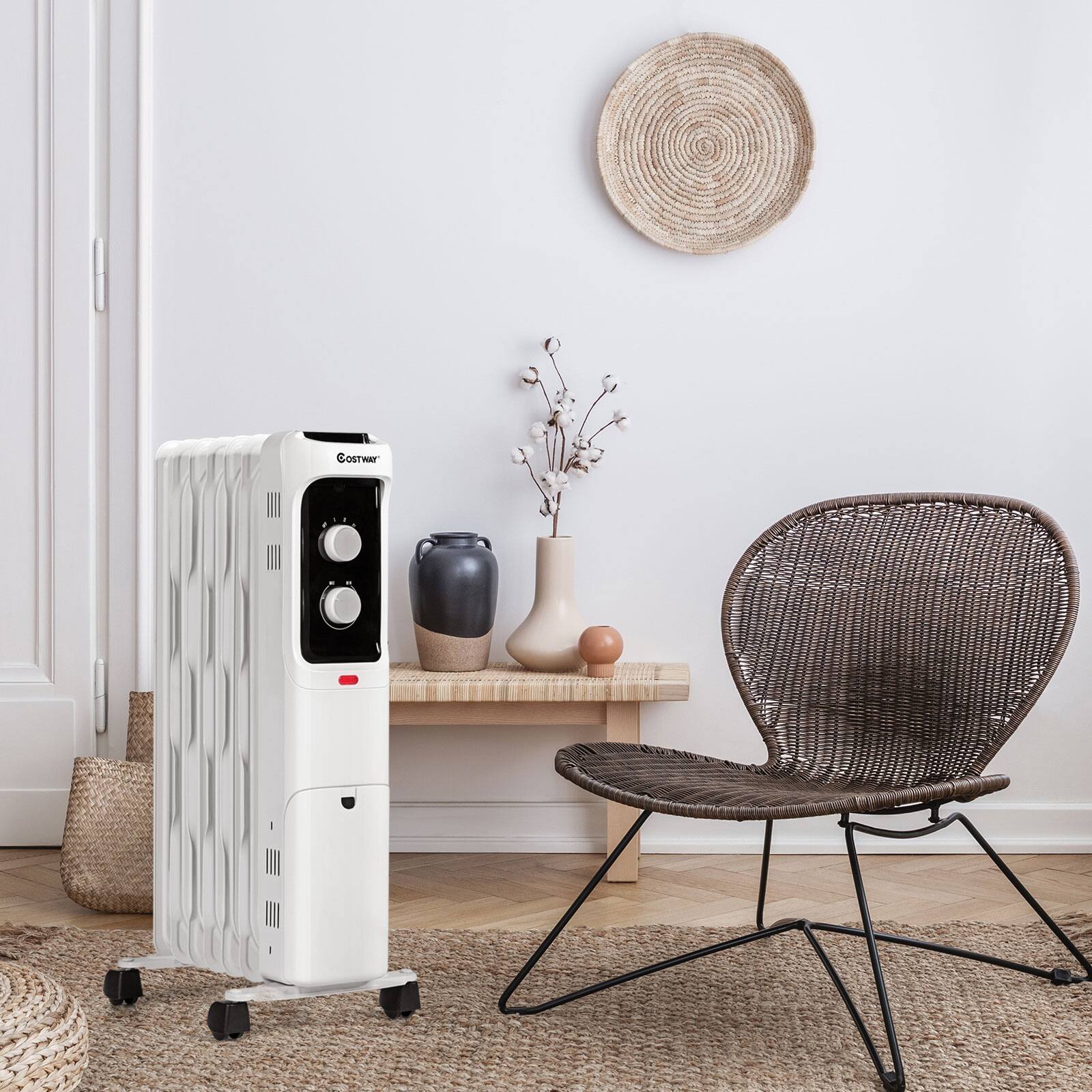 Alt View 1. Costway - Costway 1500W Oil Filled Heater Portable Radiator Space Heater w/ Adjustable Thermostat - White.