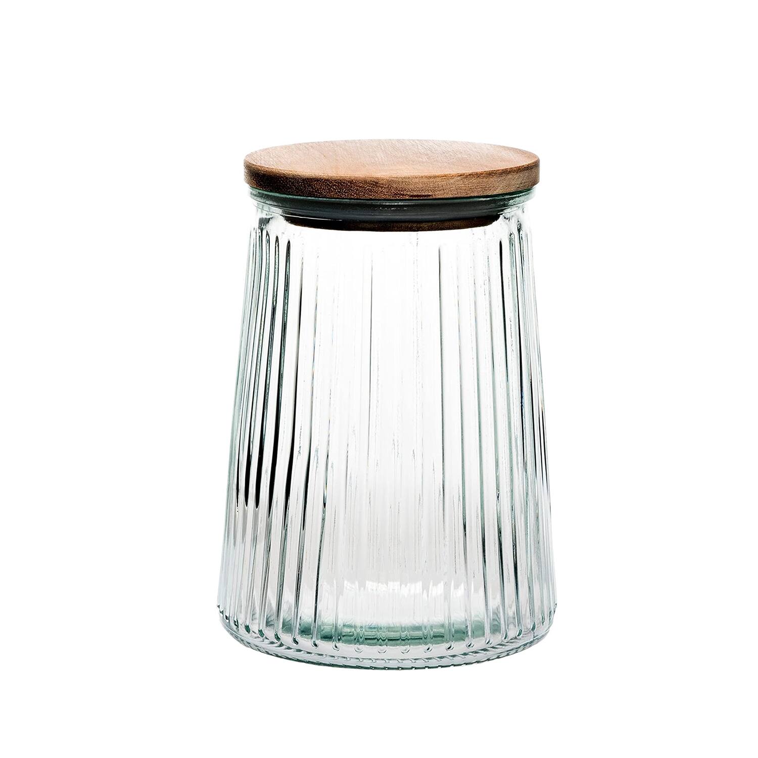 Left. Jay Import - Glass Canisters Set of 3 with Wooden Lids – 20.3oz, 33.8oz & 45.7oz - Clear.
