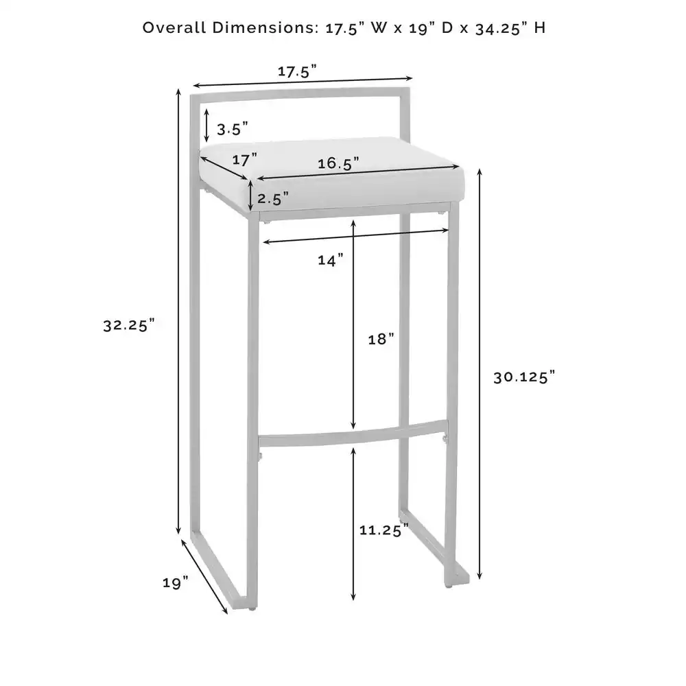 Overall Dimensions: 17.5" W x 19" D x 34.25" H

- 17.5"
- 3.5"
- 17"
- 2.5"
- 14"
- 32.25"
- 18"
- 30.125"
- 11.25"
- 19"
