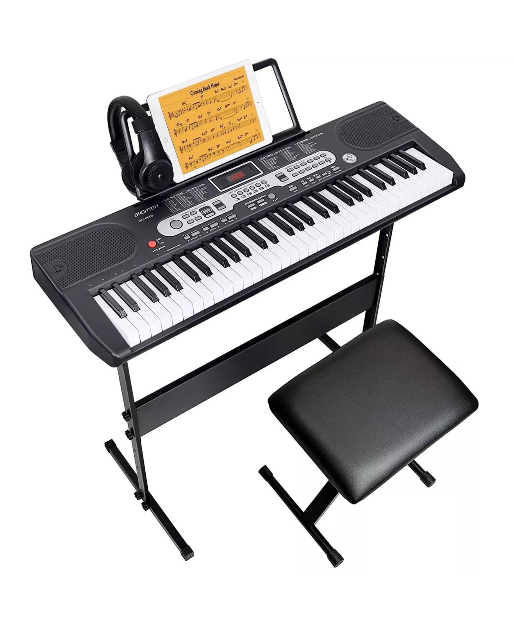 Sugift - 61-Key Electronic Keyboard Piano with Stand, Stool, Microphone & Headphones