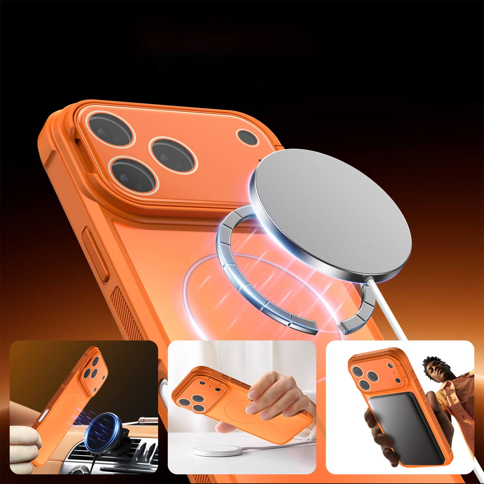 Back. Dteck - for Apple iPhone 17 Pro Max Magnetic Case with Integrated Lens Kickstand Cover,Matte Soft TPU Non-Slip Frame Cover - Blue.
