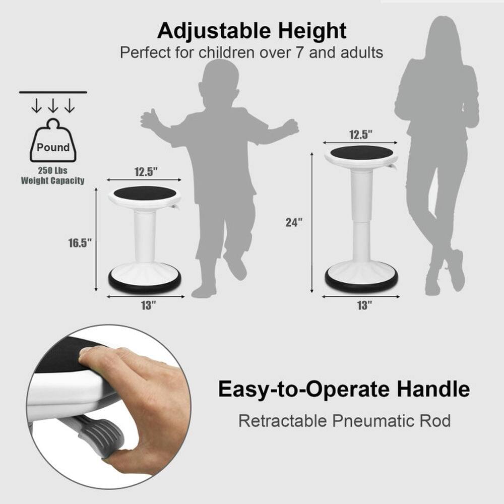 Adjustable Height  
Perfect for children over 7 and adults  

Pound  
250 Lbs Weight Capacity  

12.5"  
24"  
16.5"  
13"  
13"  

Easy-to-Operate Handle  
Retractable Pneumatic Rod