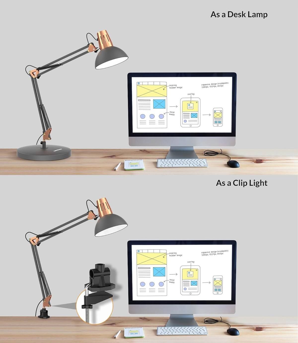 As a Desk Lamp

As a Clip Light