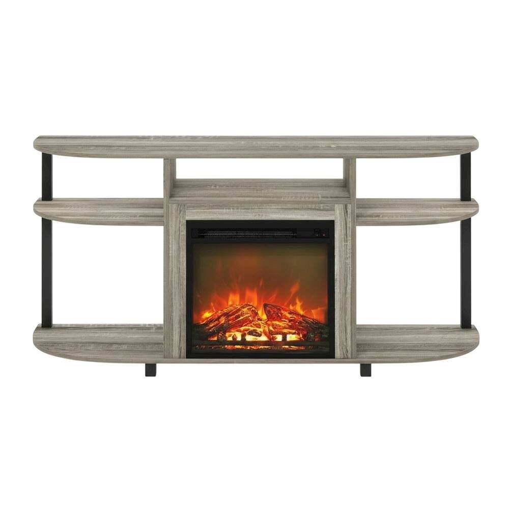 Alt View 3. FurniFact - Gray entertainment center stand, fireplace insert, TV up to 55 inches, solid - Gray.