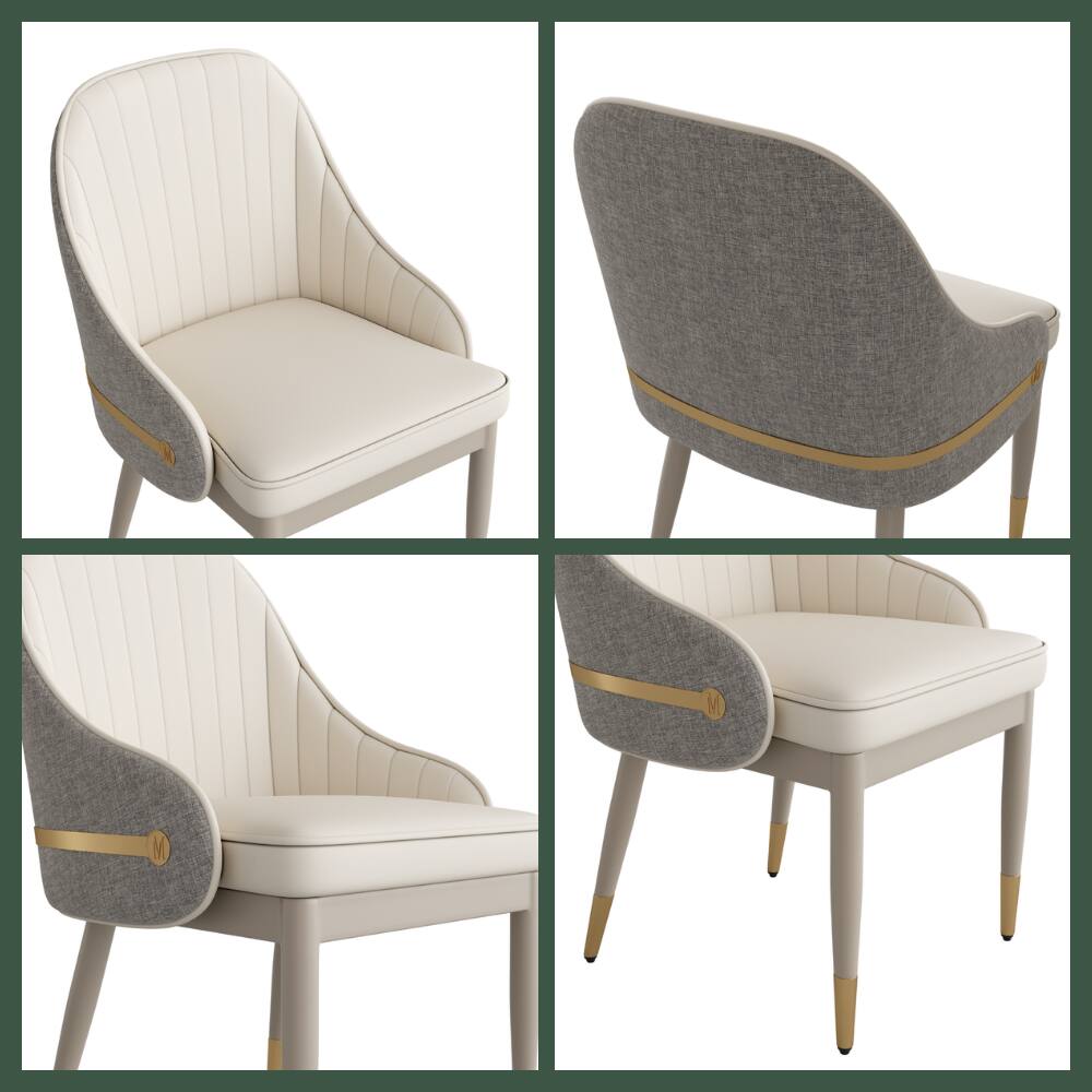 Alt View 2. POVISON - Modern Luxury Two-Tone Upholstered Dining Chairs Set of 2, Cotton Linen & Leather Side Chairs, Beige & Gray - Beige & Gray.