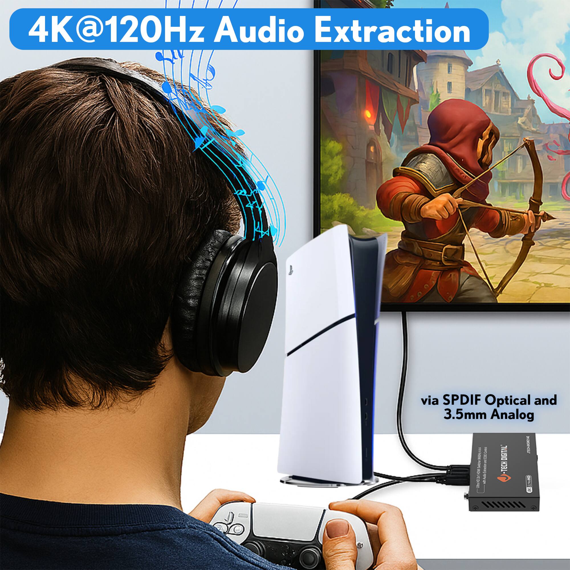 4K@120Hz Audio Extraction

via SPDIF Optical and 3.5mm Analog