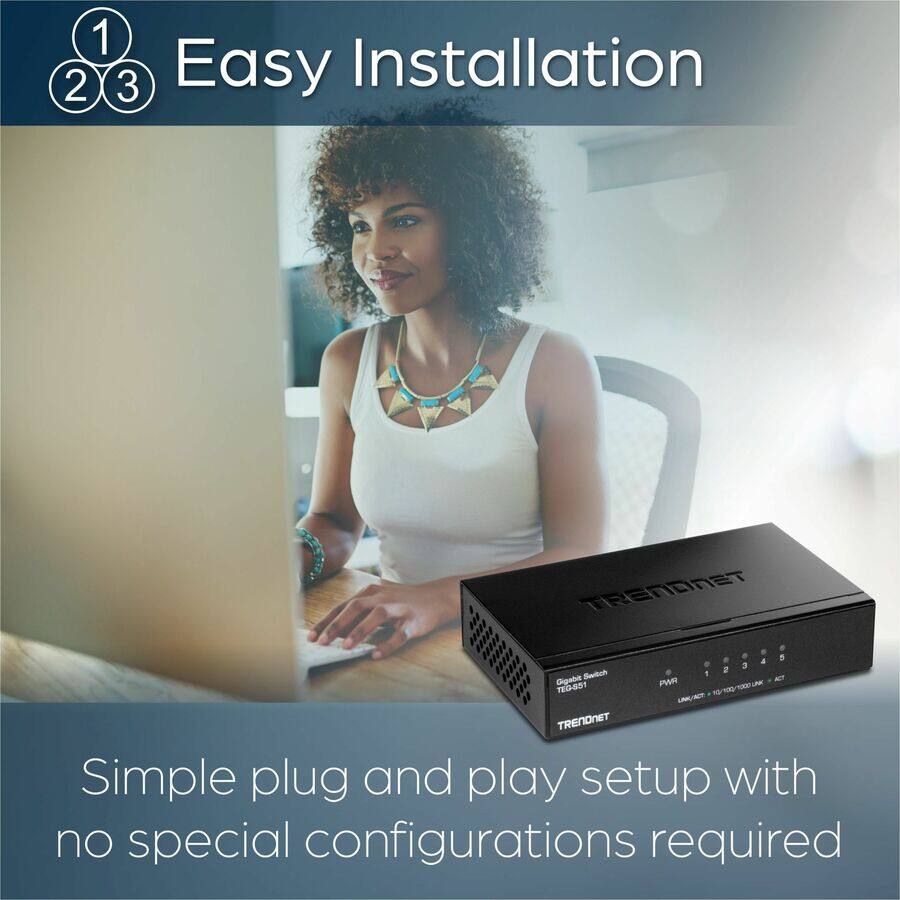1 2 3 Easy Installation

TRENDNET

Simple plug and play setup with no special configurations required