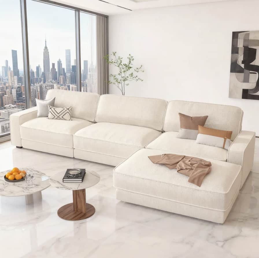 Vipbear - 120" Modular Sectional Sofa, Cloud Sectional Couch with Deep Seat, Modern Modular L-Shape Sofa Couch with Chaise - Beige