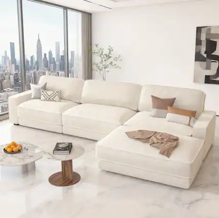 Front. Vipbear - 120" Modular Sectional Sofa, Cloud Sectional Couch with Deep Seat, Modern Modular L-Shape Sofa Couch with Chaise - Beige.