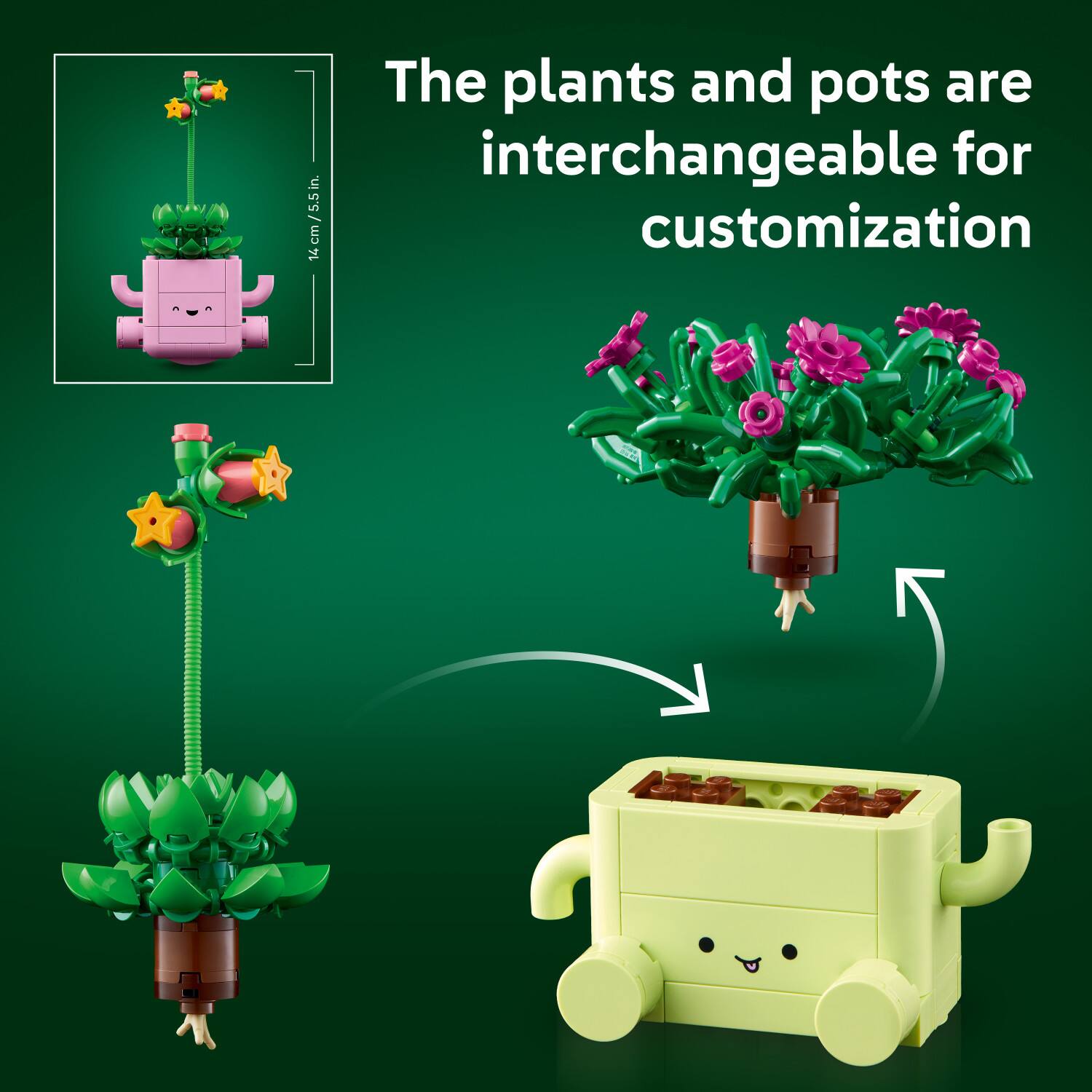 The plants and pots are interchangeable for customization

14 cm / 5.5 in