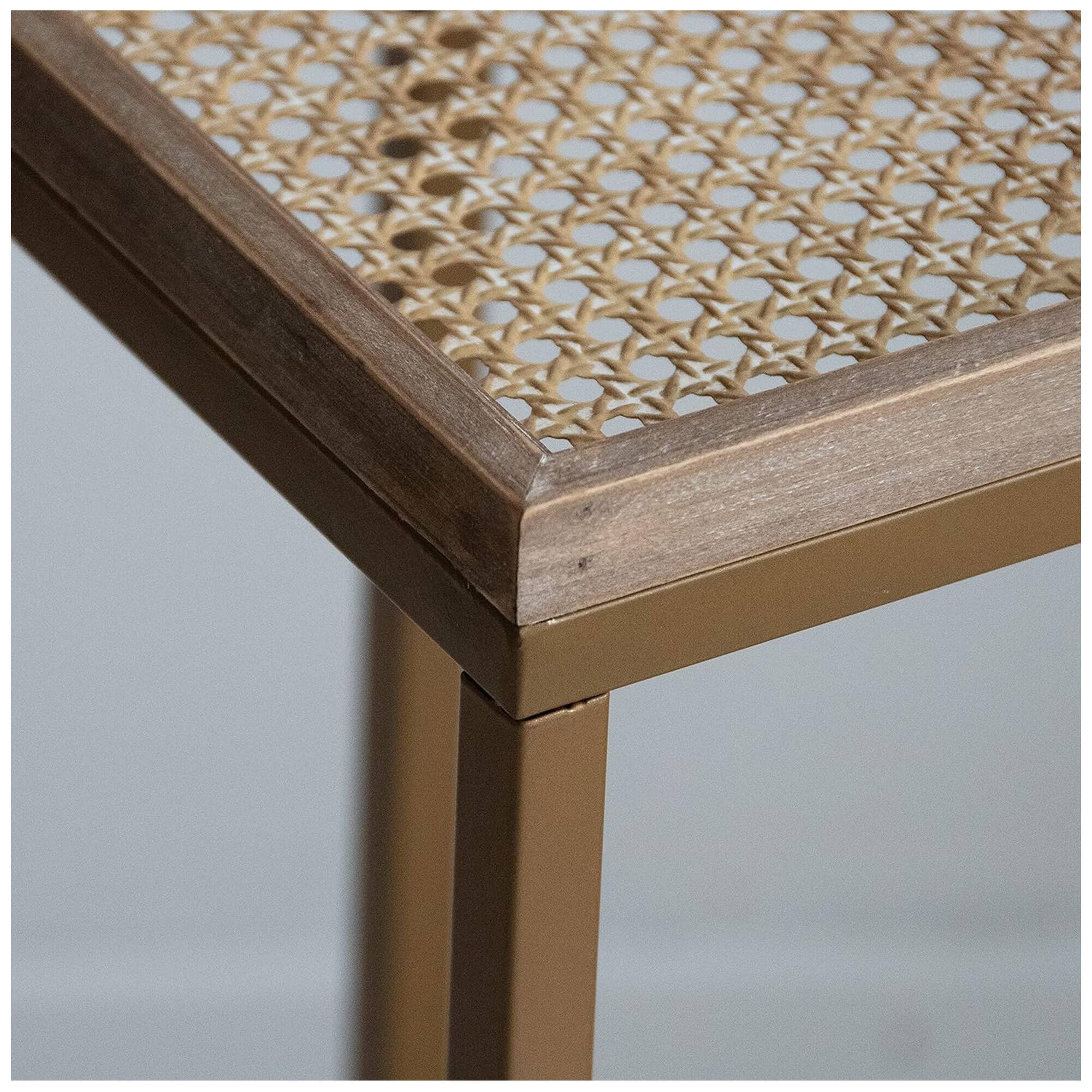 Alt View 7. COZAYH - COZAYH Farmhouse C Table Couch Metal End Table with Woven Pattern Tray Top, Gold - Gold.