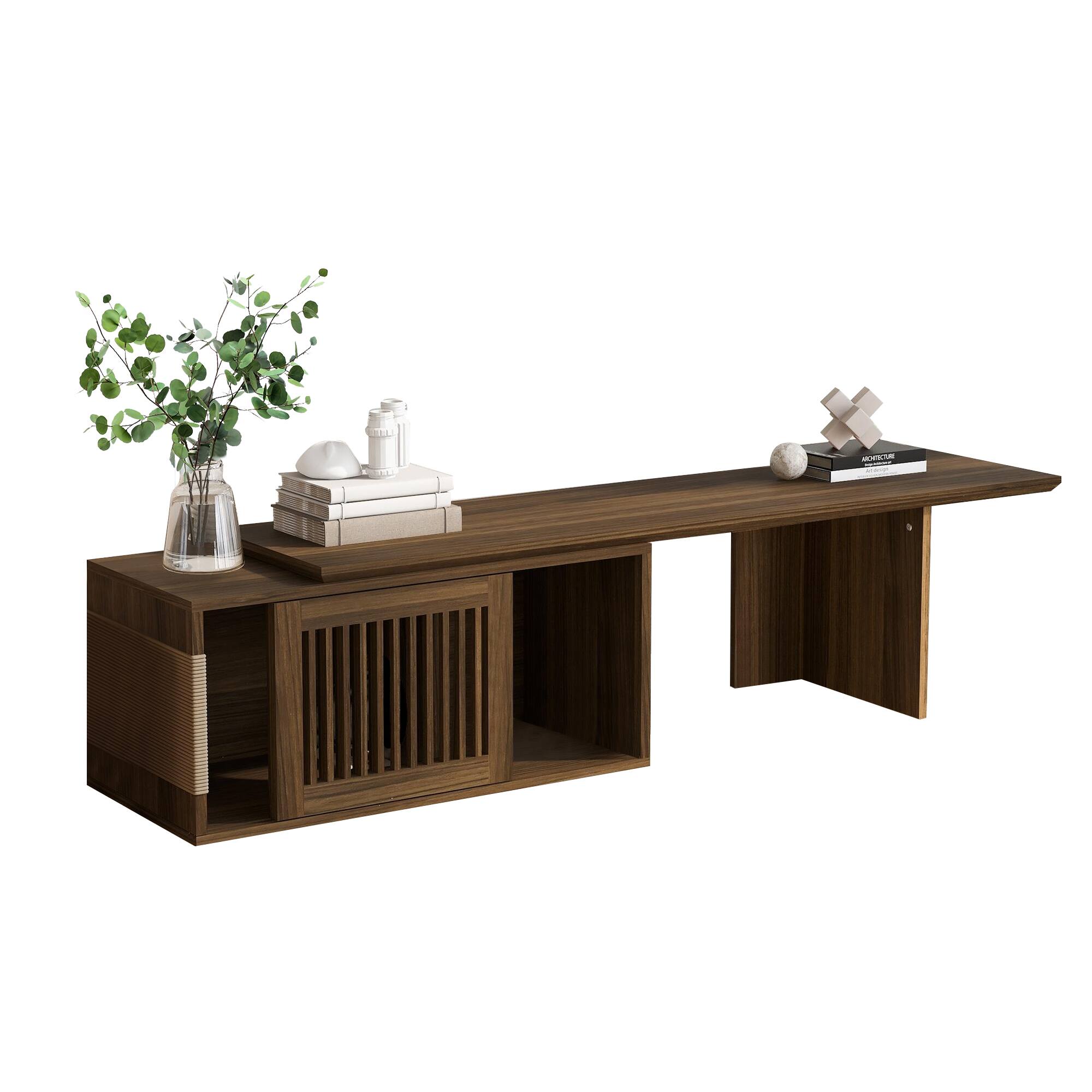 Back. Dexmalle - Dexmalle Modern 2 in 1 Cat Furniture 78" Extendable Walnut TV Stand (up to 100") - Walnut.