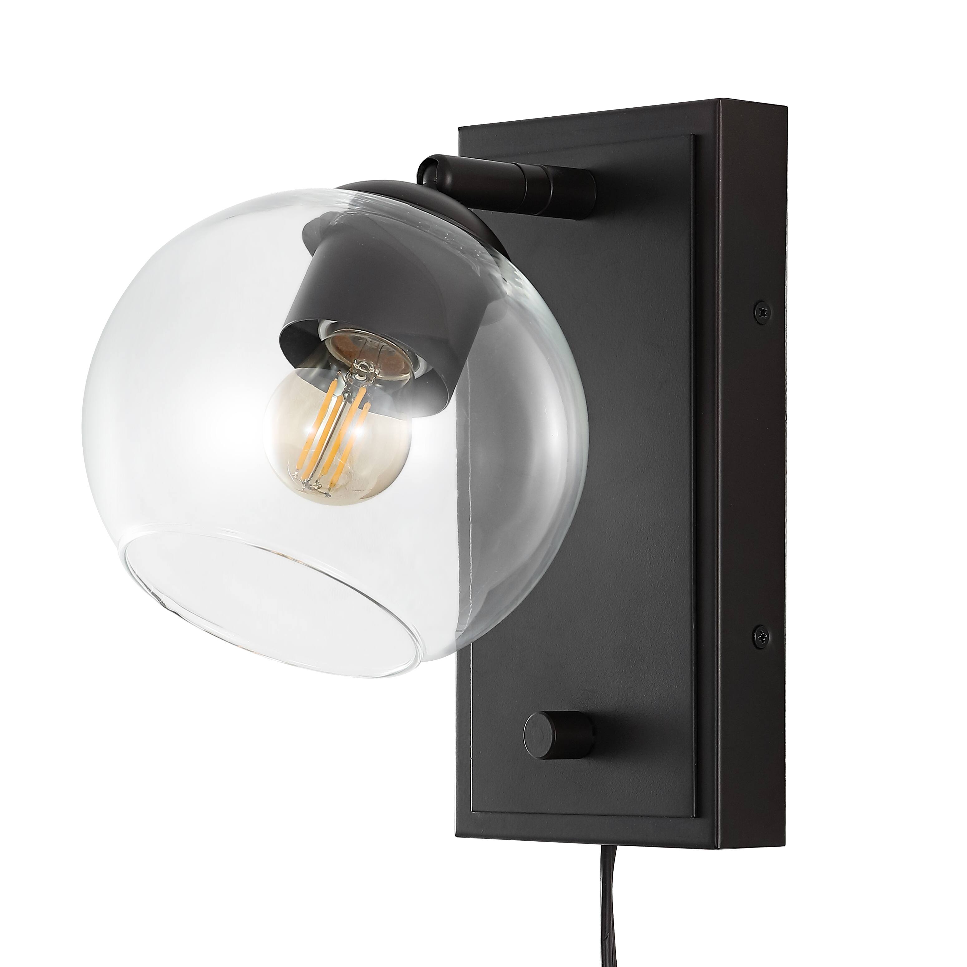 Alt View 6. Jonathan Y - Hugo 6" Plug-In or Hardwired Adjustable Iron LED Wall Sconce with Rotary Dimmer, Oil Rubbed Bronze with Clear Globe - Oil Rubbed Bronze.