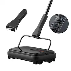 Front. VEVOR - Carpet Sweeper, 7.87 in Sweeping Paths, Floor Sweeper Manual Non Electric, 300 ml Dustbin Capacity with Comb - Black.