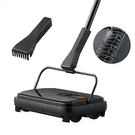 VEVOR - Carpet Sweeper, 7.87 in Sweeping Paths, Floor Sweeper Manual Non Electric, 300 ml Dustbin Capacity with Comb - Black