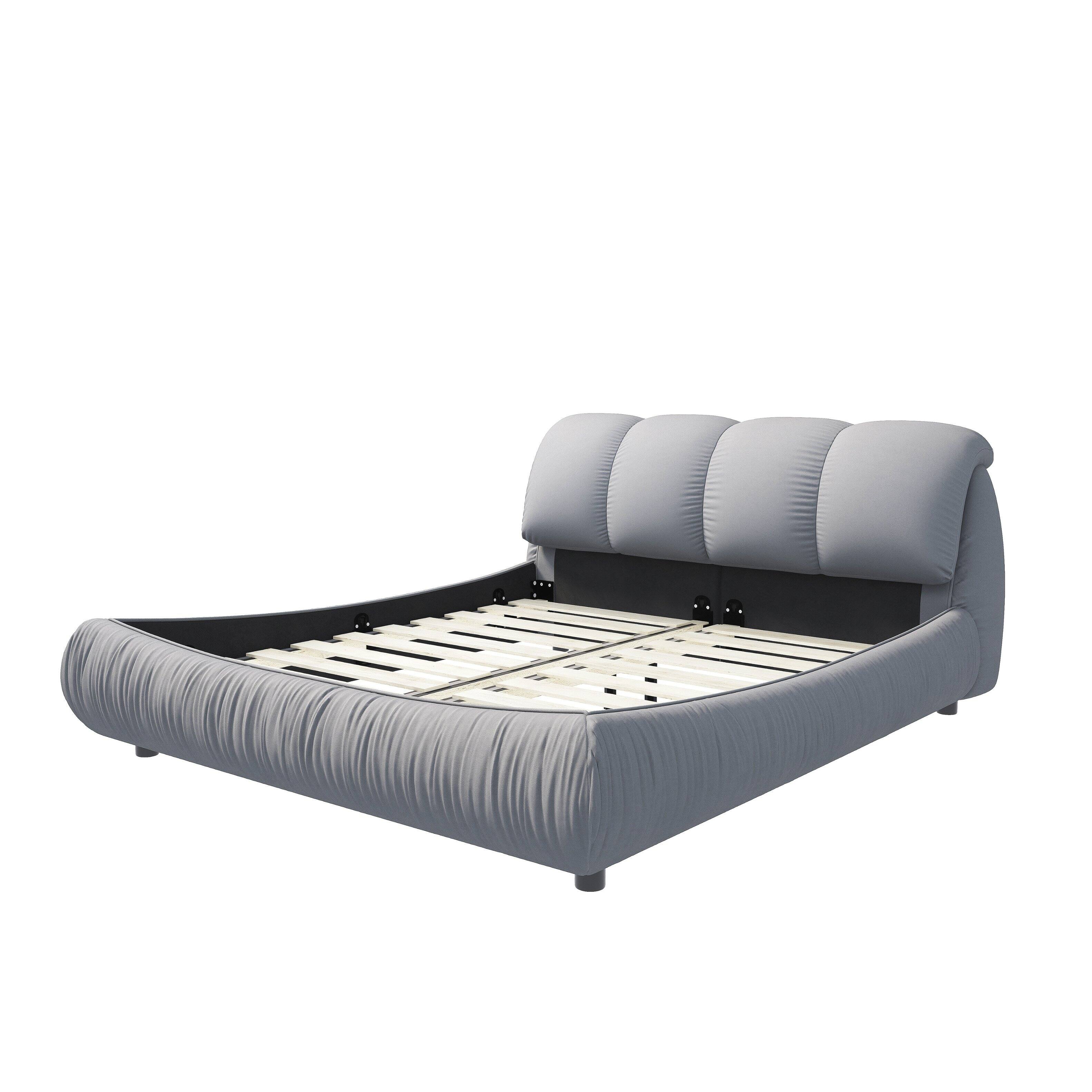 Alt View 3. Anysun - King Upholstered Platform Bed with Oversized Padded Backrest & Solid Wood Frame - Gray.