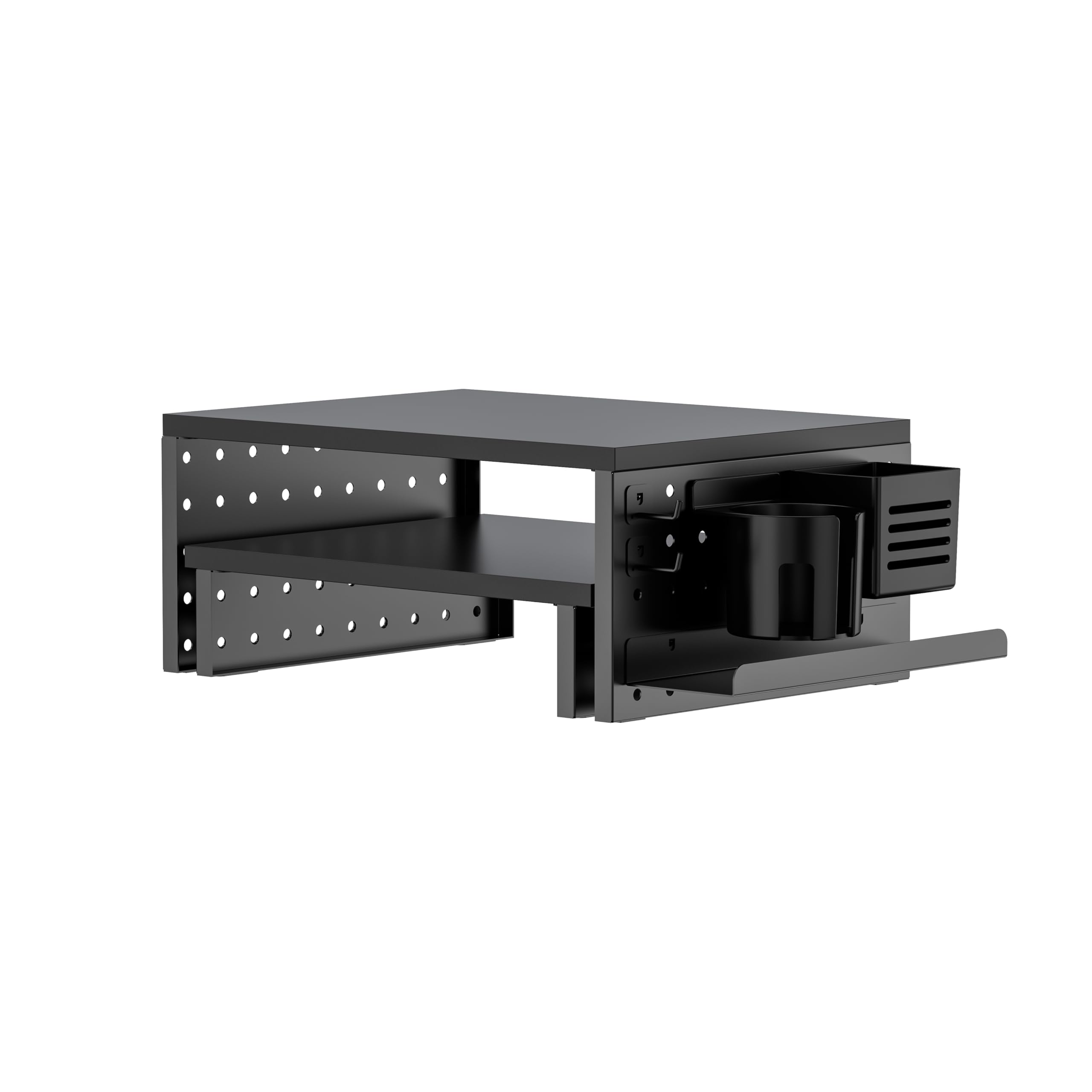Front. KanTek - Pegboard Riser, For 32" Monitors, 15.9 x 11.8 x 7.3, Black, Supports 20 lbs - Black.