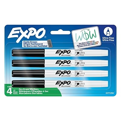 Expo - Dry Erase Markers, Ultra Fine Tip, 4/Pack - Black