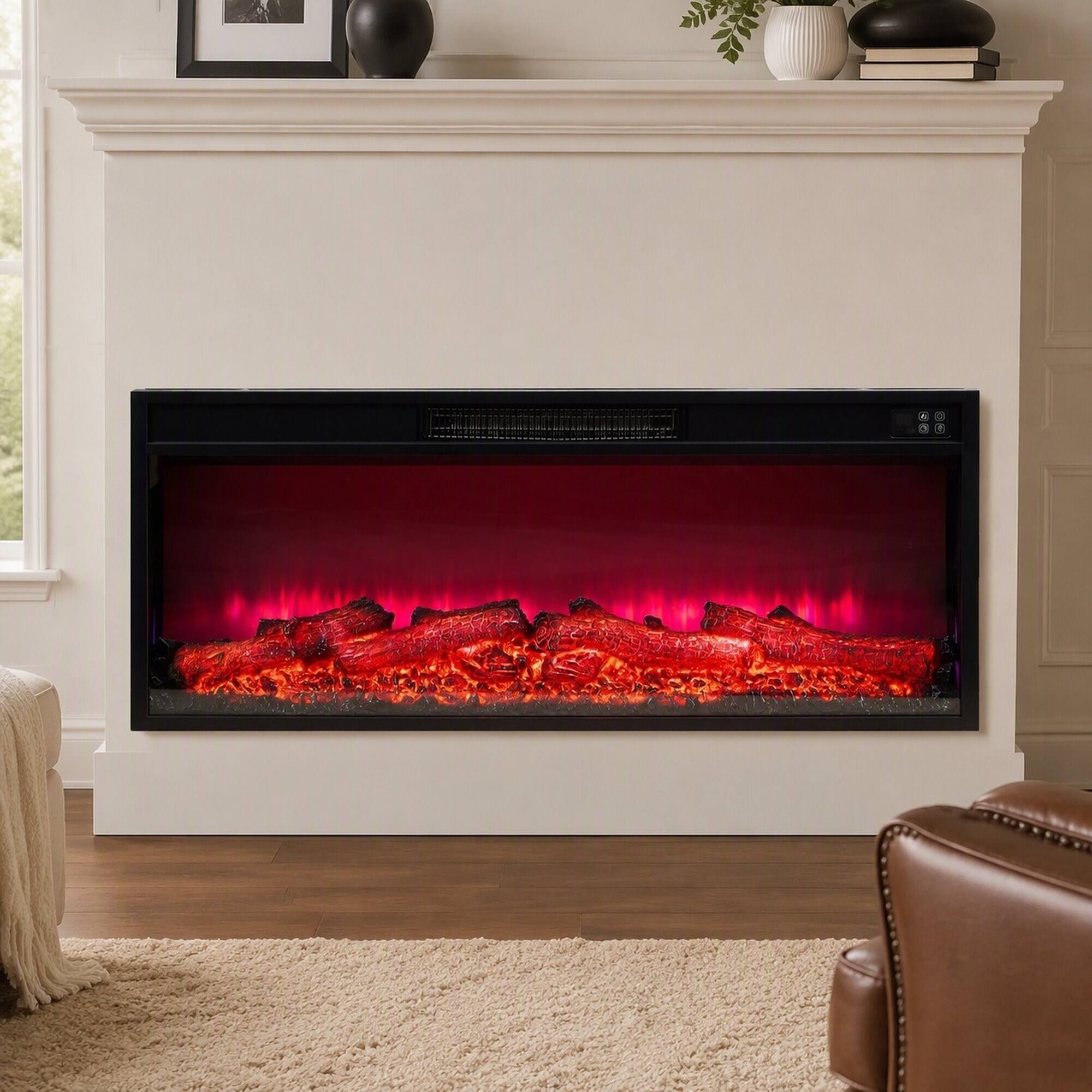 Front. RYHNUYNE - 42-inch Recessed Electric Fireplace Insert with Adjustable Flame Colors, Touch Panel and Remote, 750/1500W Heater - Black.