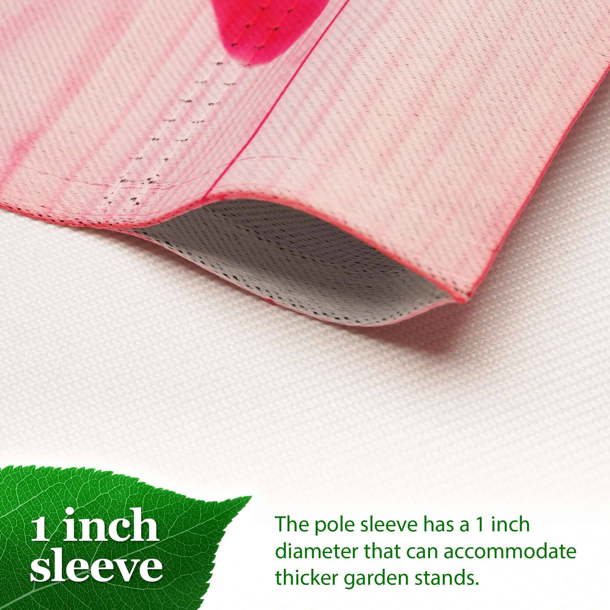 1 inch sleeve

The pole sleeve has a 1 inch diameter that can accommodate thicker garden stands.