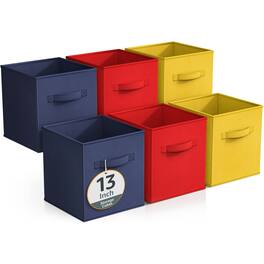 Sorbus - Fabric Storage Cubes - 6 Foldable Storage Bins for Organizing Pantry, Cubbies, Toy Box - Clothes Storage - Yellow, Red, Navy Blue