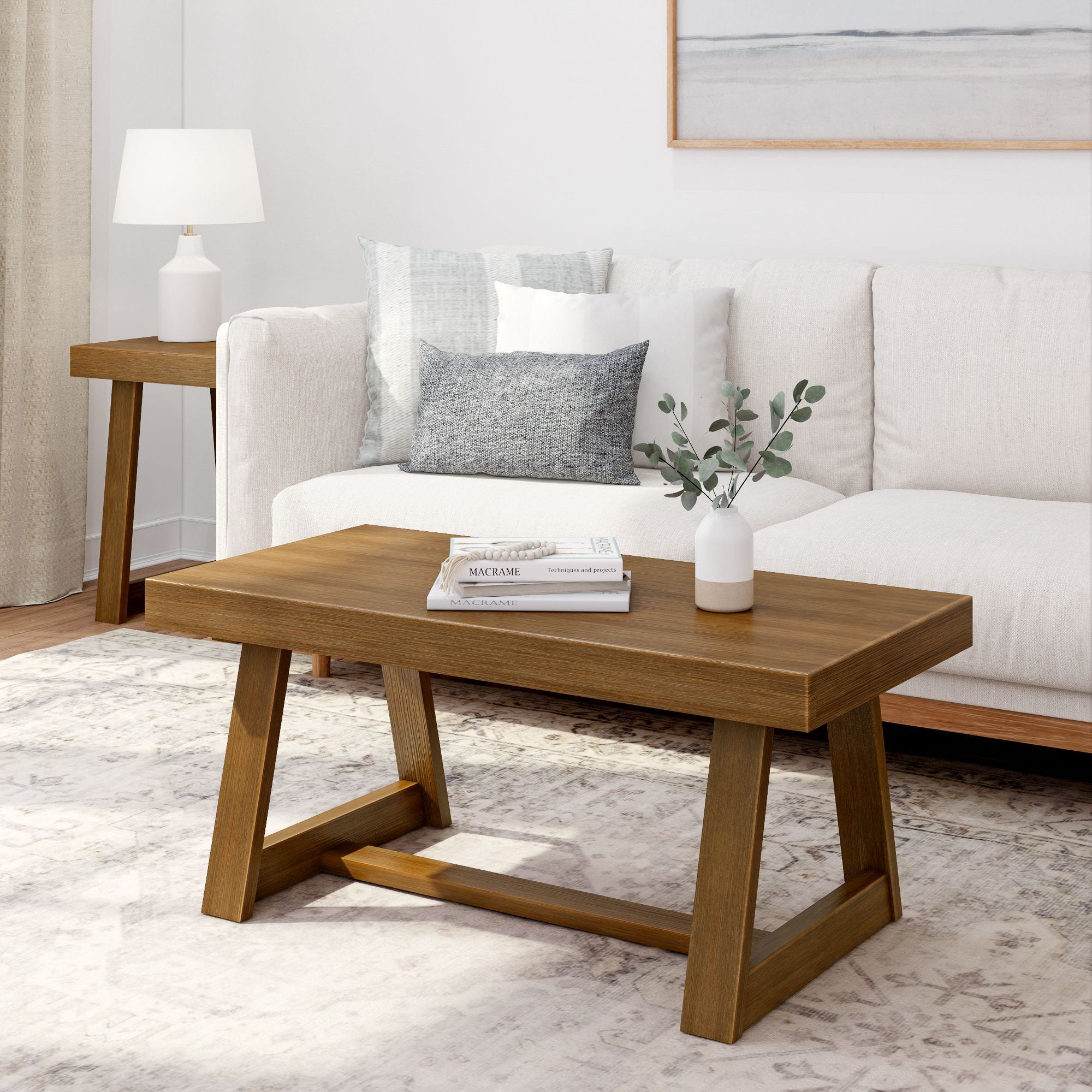 Plank+Beam - Classic Rectangular Coffee Table (40in x 20in / 1020mm x 510mm) - Pecan Wirebrush