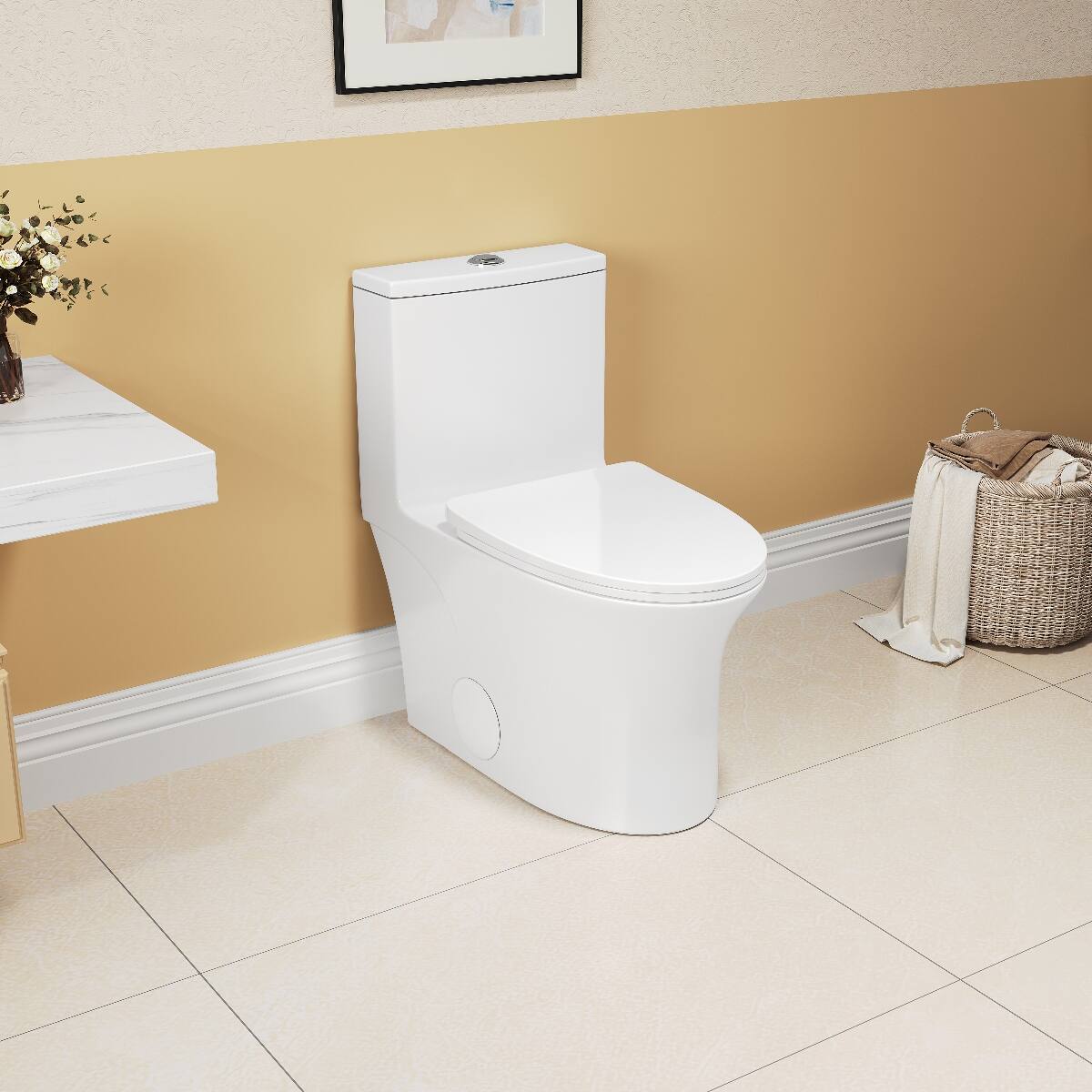 Front. Loheer - Loheer One Piece Elongated Toilet, White Ceramic, Comfort Height Dual Flush - White.