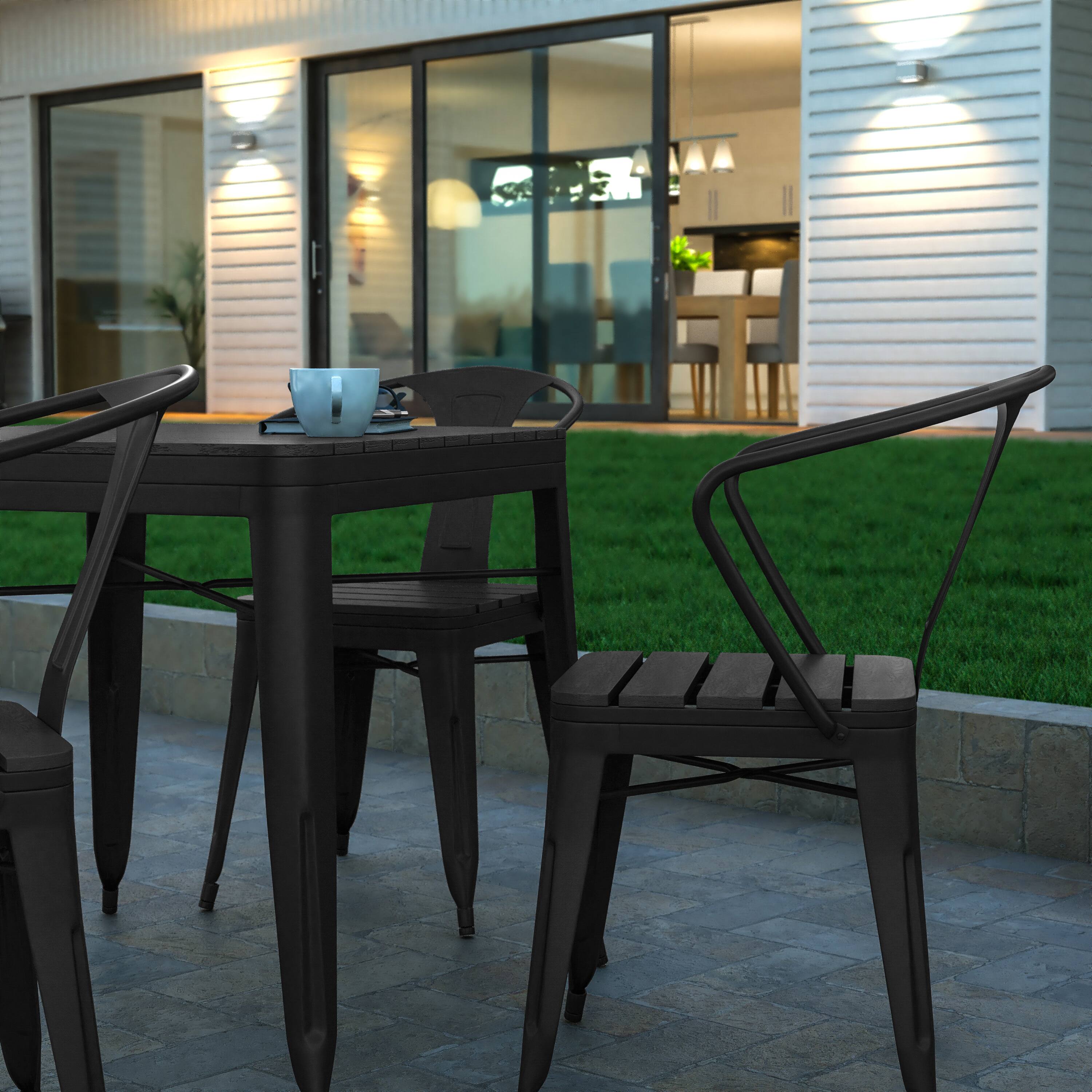 Alt View 4. Emma + Oliver - Hallam Modern Weather and Rust Resistant Black Steel and Polyresin Patio Set with Table & Chairs Indoor and Outdoor Use - Black.