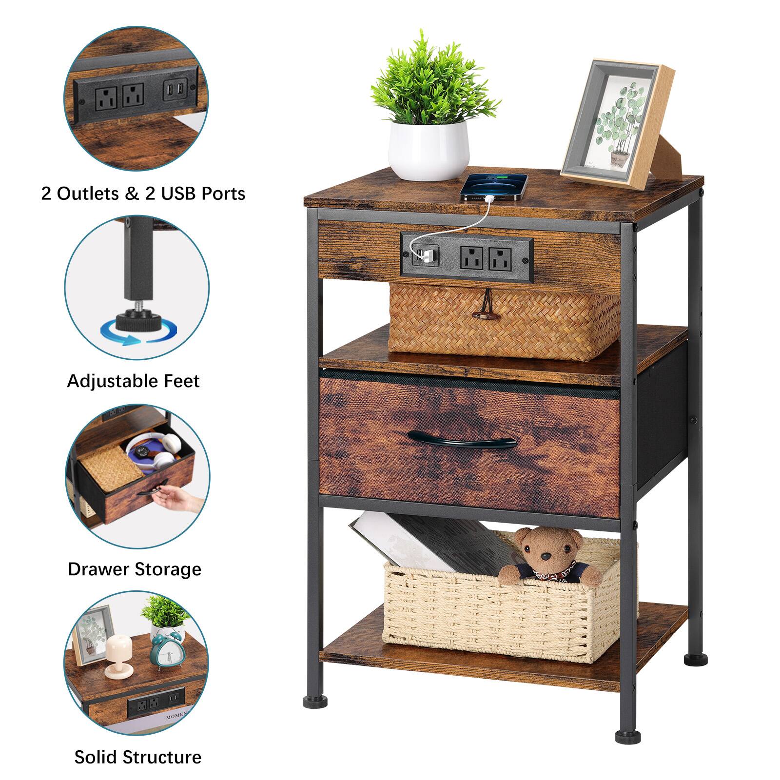 2 Outlets & 2 USB Ports  
Adjustable Feet  
Drawer Storage  
Solid Structure