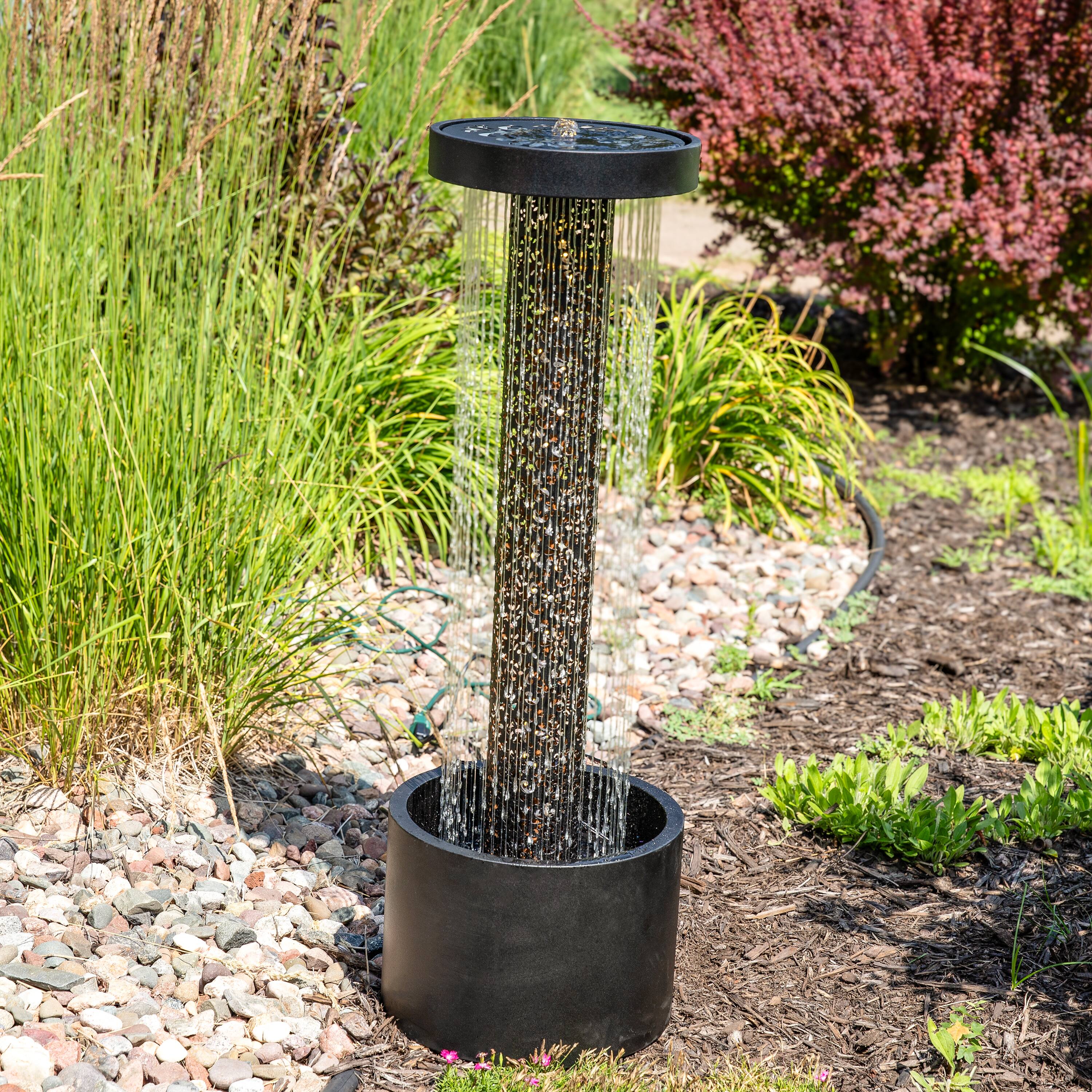 Alt View 2. Sunnydaze - Glittering Rain Zinc Outdoor Water Fountain with LEDs - 41.25" - Black.