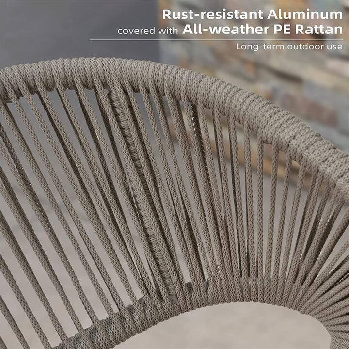 Rust-resistant Aluminum covered with All-weather PE Rattan  
Long-term outdoor use