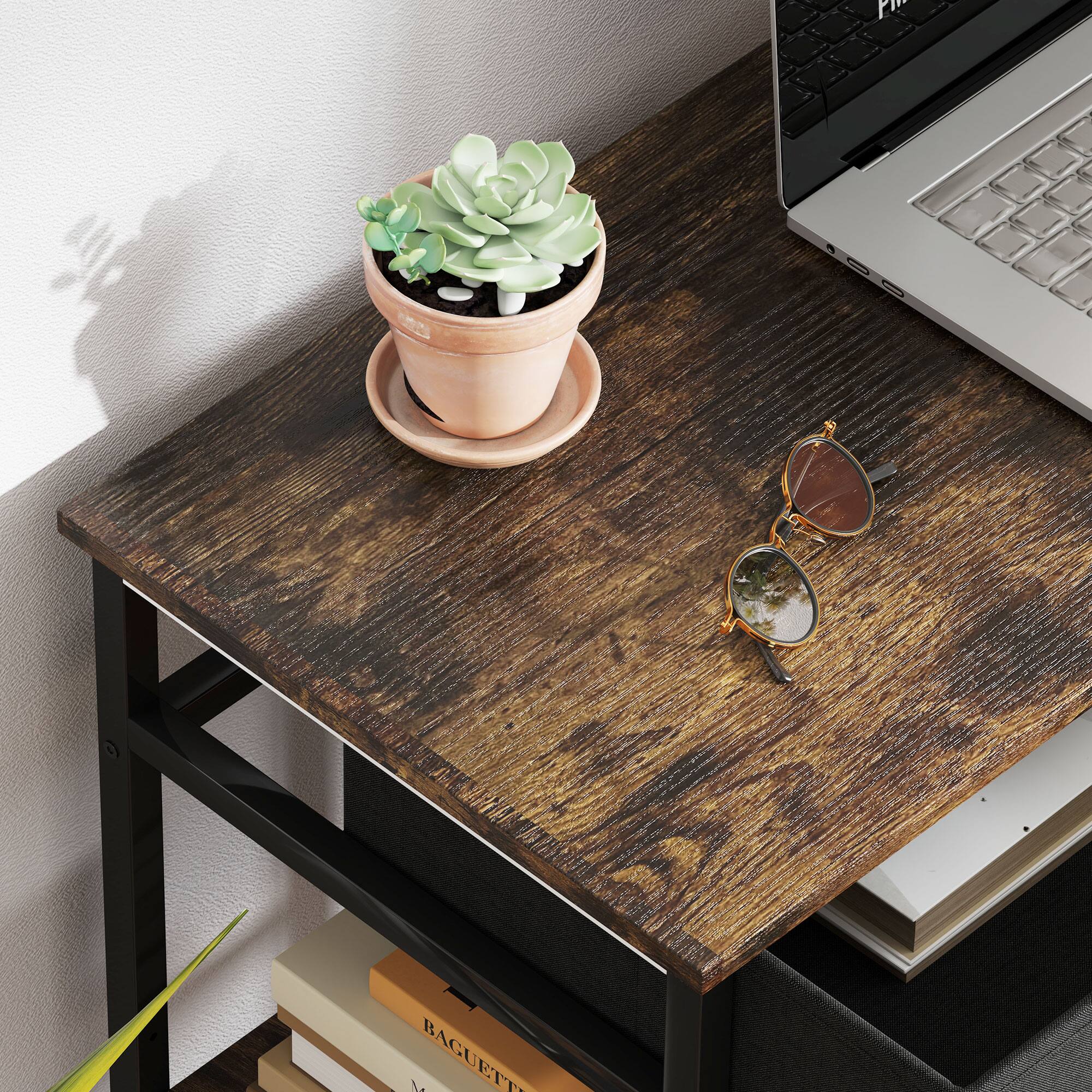 Alt View 7. Homcom - 47" Computer Desk with 3 Fabric Drawers, Home Office Desk with Adjustable Shelves, Small Writing Desk - Rustic Brown.