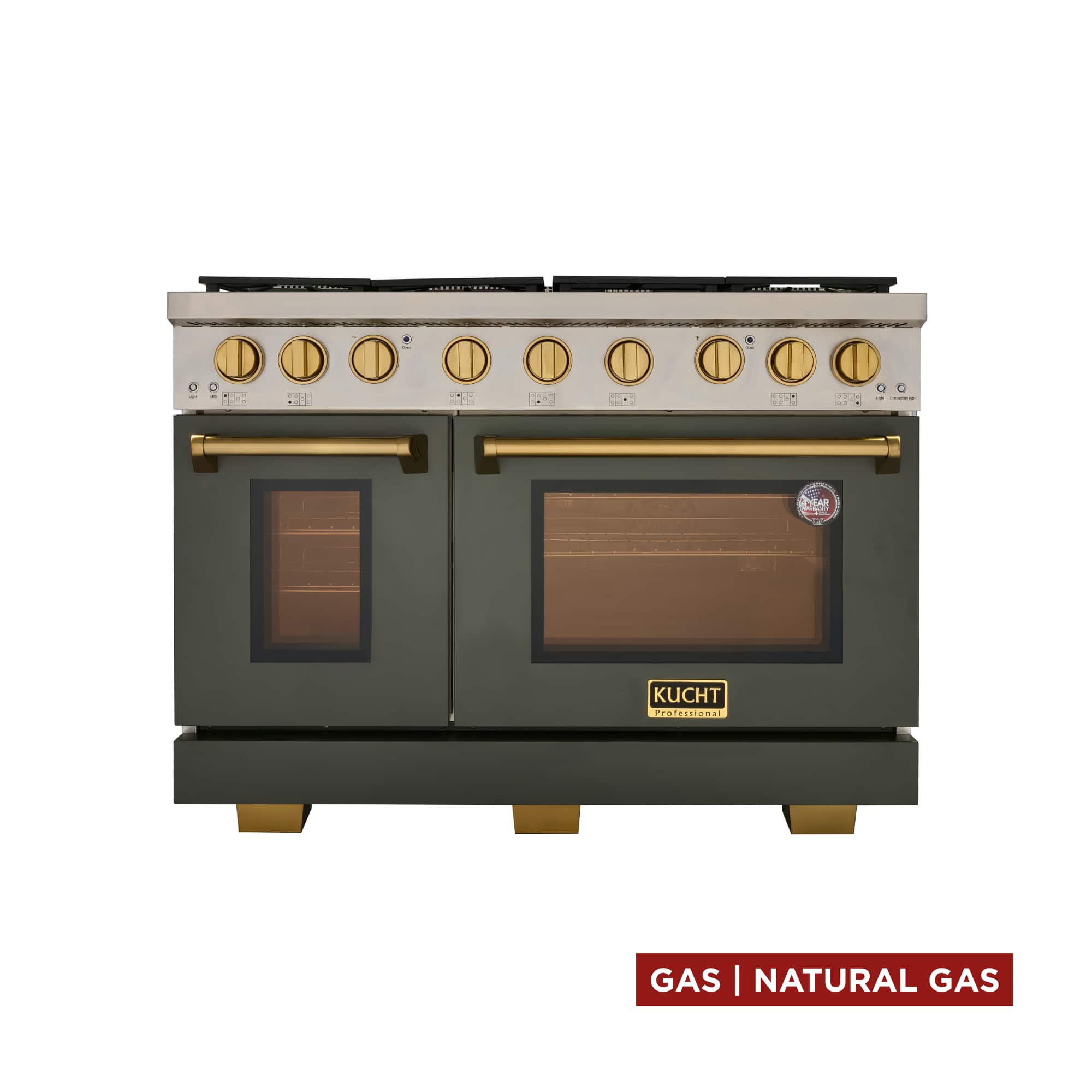 Kucht - 48 in. 6.7 cu. ft. Natural Gas Range Two Ovens - One Convection - in Olive Green with gold knobs and True Simmer Burners - Olive Green price history on PriceWatchPro
