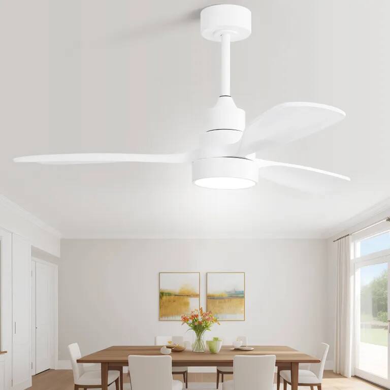 Back. GOODSILO - 48 Inch Reversible DC Motor Ceiling Fan with Remote Control and Solid Wood Blades for Large Room Airflow - White.