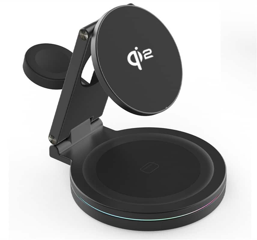 RISOKEYS - Qi Wireless Charger - Foldable Stand, 360° Rotatable, 3-in-1 Charging Dock with Magnetic for Apple Devices - Black