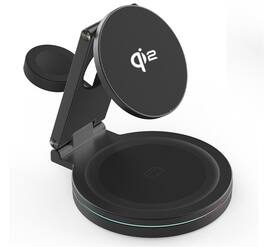 RISOKEYS - Qi Wireless Charger - Foldable Stand, 360° Rotatable, 3-in-1 Charging Dock with Magnetic for Apple Devices - Black