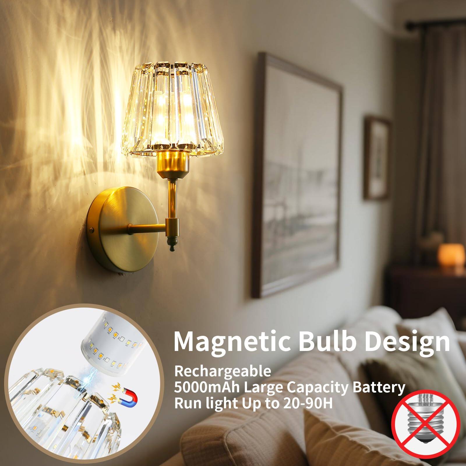 Magnetic Bulb Design  
Rechargeable 5000mAh Large Capacity Battery  
Run light Up to 20-90H