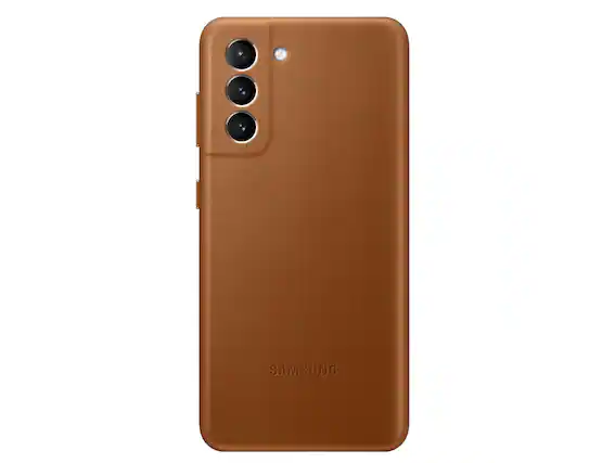 Front. Samsung - Galaxy S21 5G Leather Cover | Color: Brown - Brown.