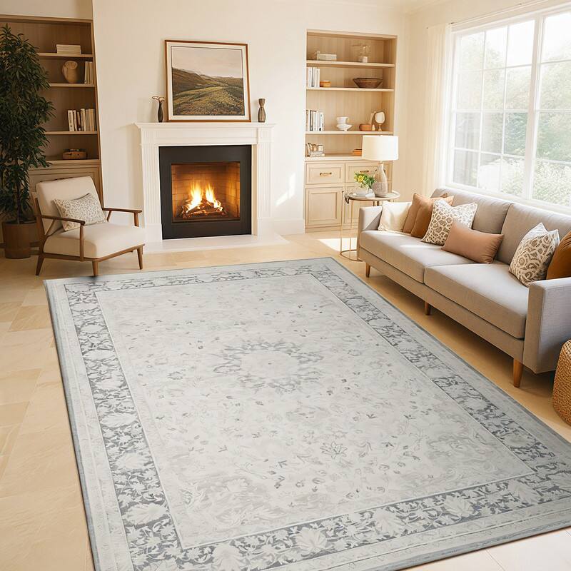 Back. RYHNUYNE - 9x12 Area Rugs Living Room Rug Washable Vintage Boho Rug No Slip Stain Resistant Soft Carpet Indoor Floor Floral Carpets - Painting.