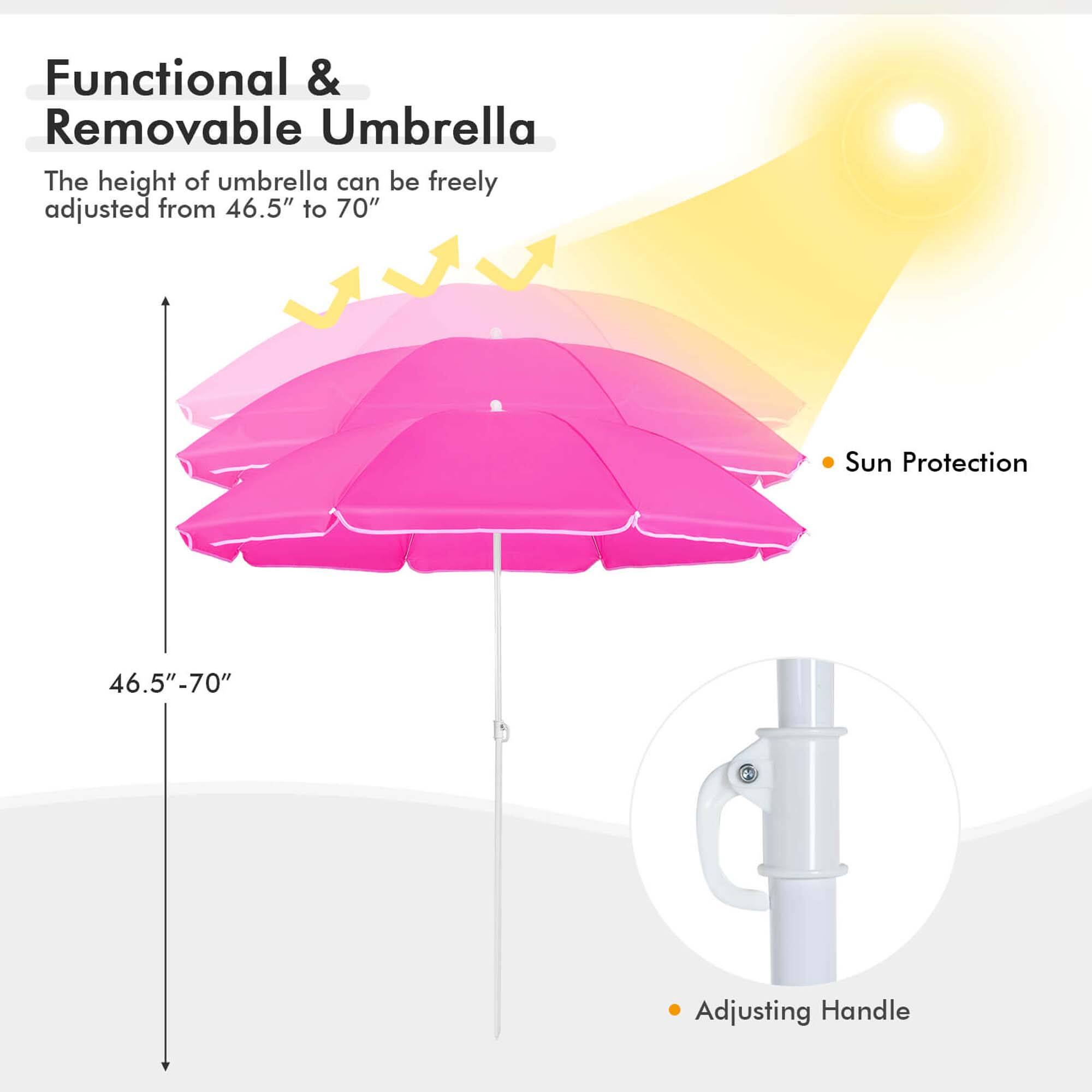 Functional & Removable Umbrella

The height of umbrella can be freely adjusted from 46.5" to 70"

- Sun Protection
- Adjusting Handle