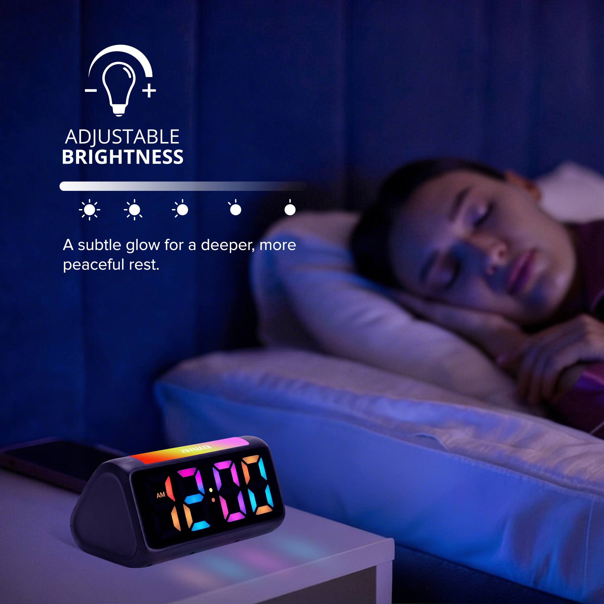 ADJUSTABLE BRIGHTNESS

A subtle glow for a deeper, more peaceful rest.