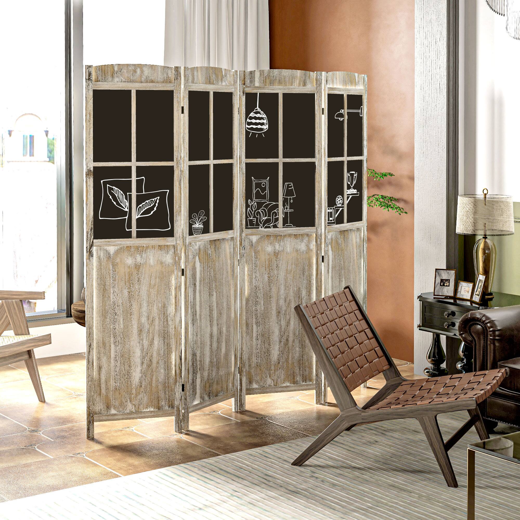 Angle. Homcom - Panel Room Divider, 5.6' Tall Farmhouse Style Folding Indoor Portable Wood Privacy Screen with Black Boards - Natural Wood.