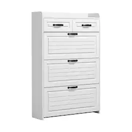 Spaco - Narrow Shoe Cabinet With 3 Flip Drawers, Shoe Cabinet With 2 Drawers, Slim Shoe Organizer Rack For Entryway - White