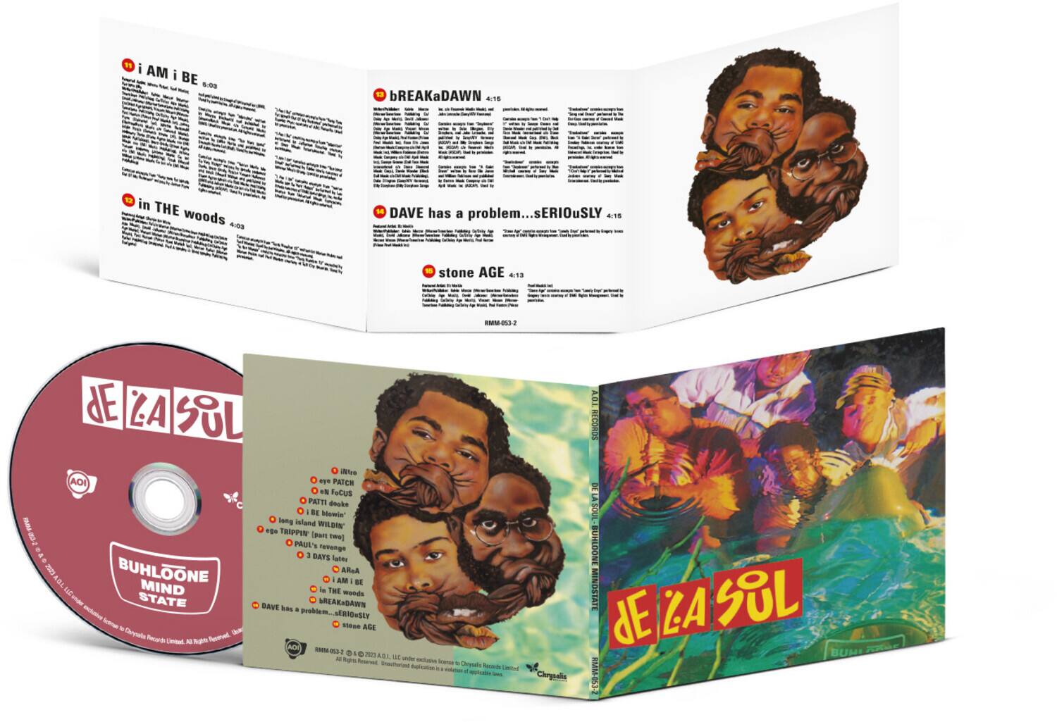**Front Cover:**
- DE LA SOUL
- BUHLOONE MIND STATE
- AAOI RECORDS
- RMM-053-2

**Back Cover:**
- i AM i BE
- BREAKDAWN
- in THE woods
- DAVE has a problem...SERIOUSLY
- stone AGE
- eye PATCH
- PATTI dooke
- BE blowin
- long island WILDIN
- ego TRIPPIN
- PAUL's revenge
- 3 DAYS later
- BUHLOONE MIND STATE
- DE LA SOUL
- AAOI RECORDS
- RMM-053-2

**Disc:**
- DE LA SOUL
- BUHLOONE MIND STATE
- AAOI RECORDS
- RMM-053-2

**Inner Sleeve:**
- i AM i BE
- BREAKDAWN
- in THE woods
- DAVE has a problem...SERIOUSLY
- stone AGE
- eye PATCH
- PATTI dooke
- BE blowin
- long island WILDIN
- ego TRIPPIN
- PAUL's revenge
- 3