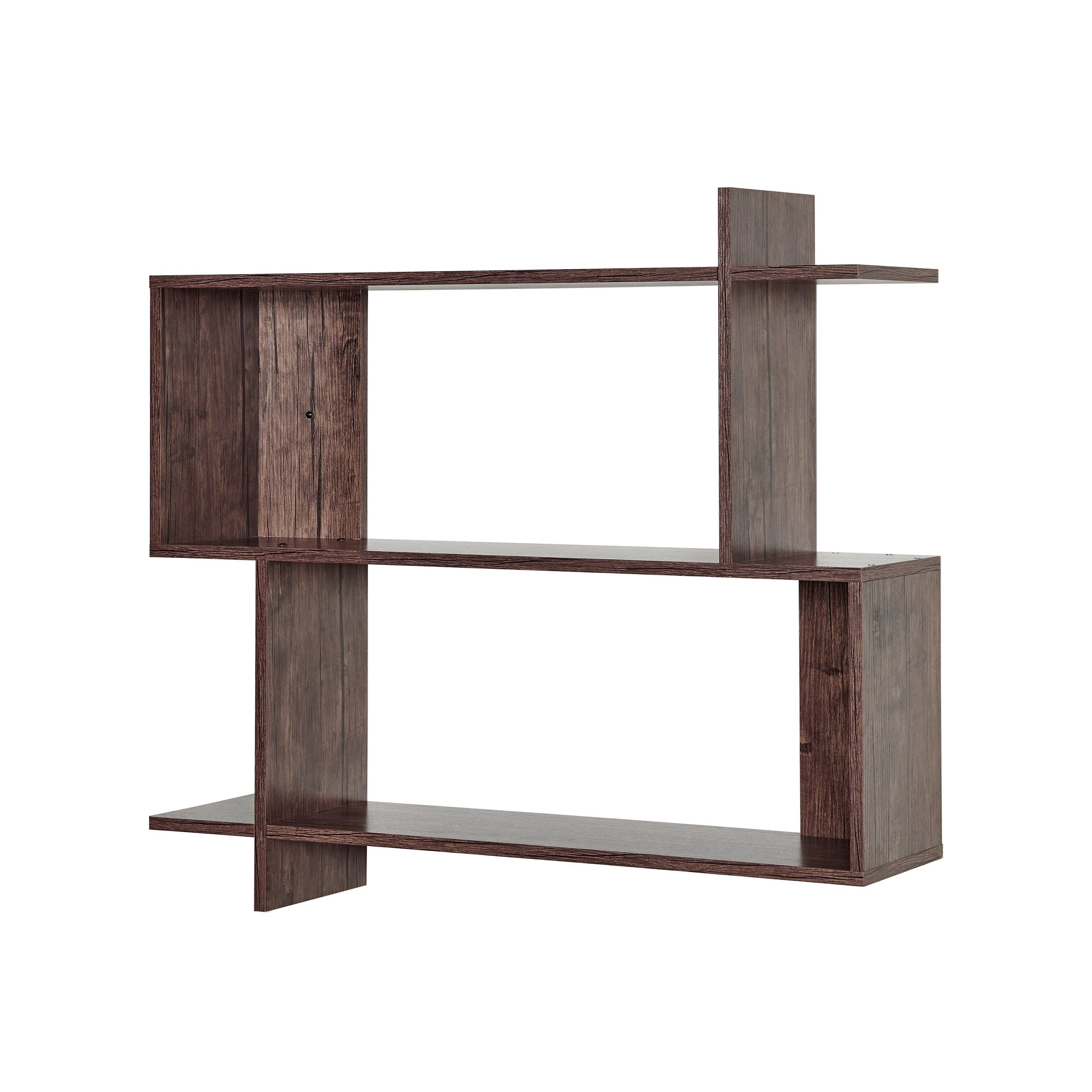 Alt View 6. Danya B - Manasa Floating Geometric Kilter Two-Tier Wall Shelf - Hickory - Hickory.