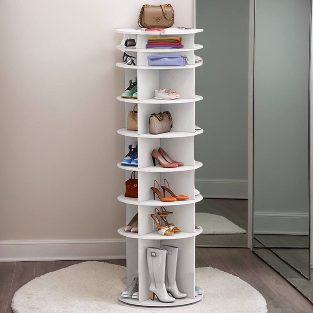 Alt View 8. Loheer - Loheer 8 tier rotating shoe rack, White PVC Round Carousel, Closet Storage Tower - White.