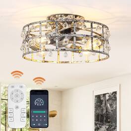 Parrot Uncle - 17.7 in. Caged LOW Profile Smart Ceiling Fan with Light and Remote and APP Control - Distressed Silver