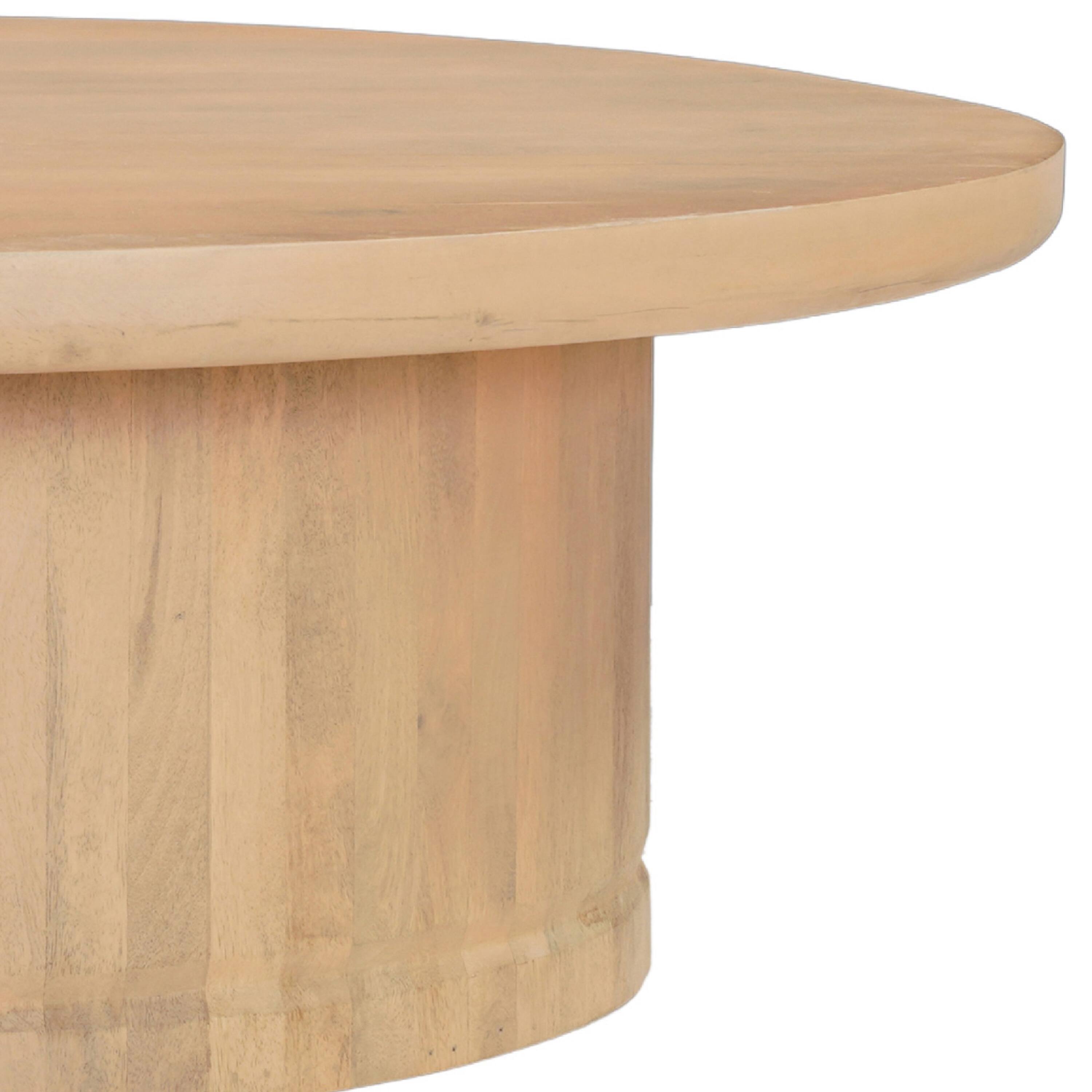 Back. Manhattan Lane - Bela Coffee Table | 47 Inch Round Top | Handcrafted Beige Mango Wood Pedestal Base - Beige.