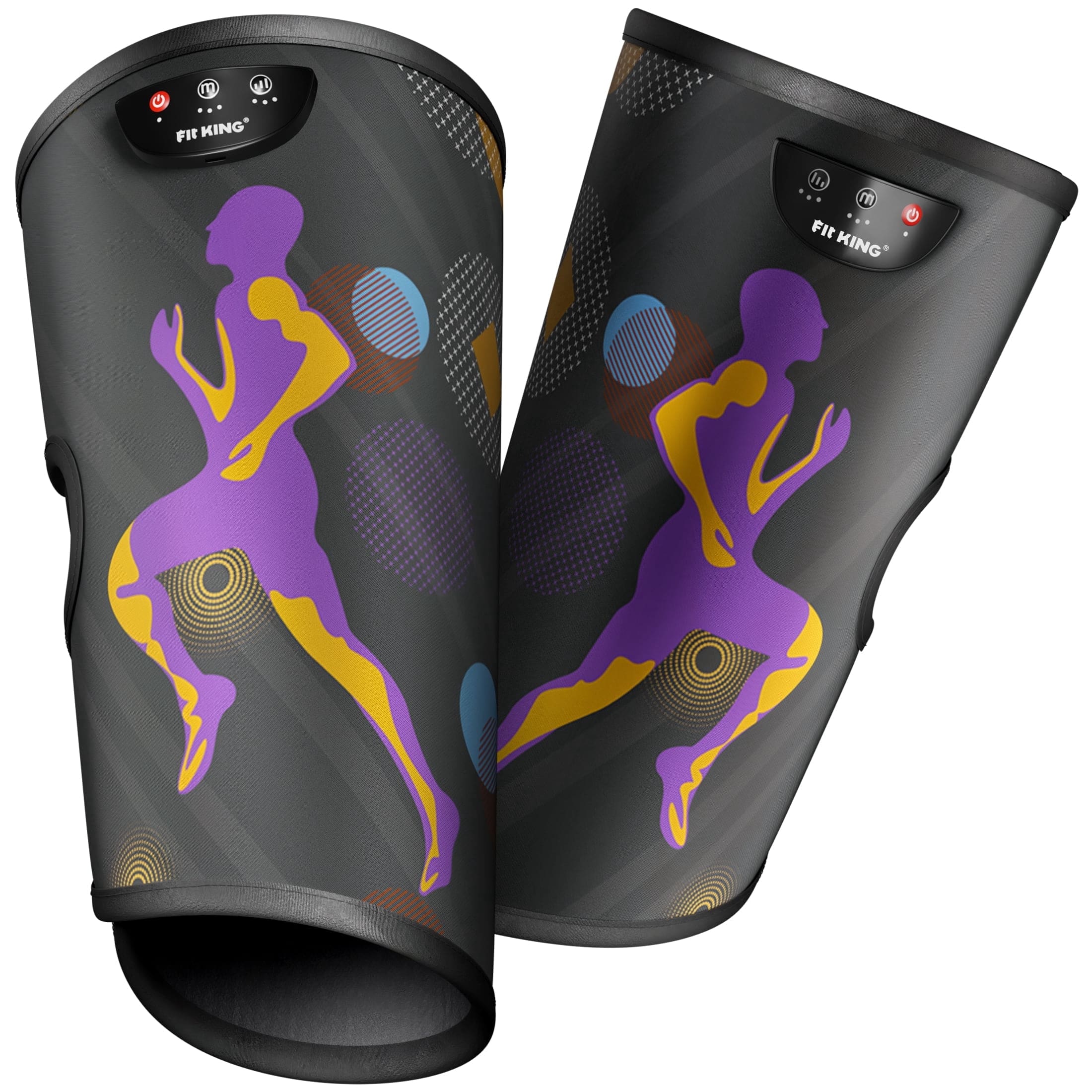 FIT KING - Rechargeable Leg Massager w/ Heat , Cordless Air Leg Compression System, Calf Massager Gift - Black and Purple