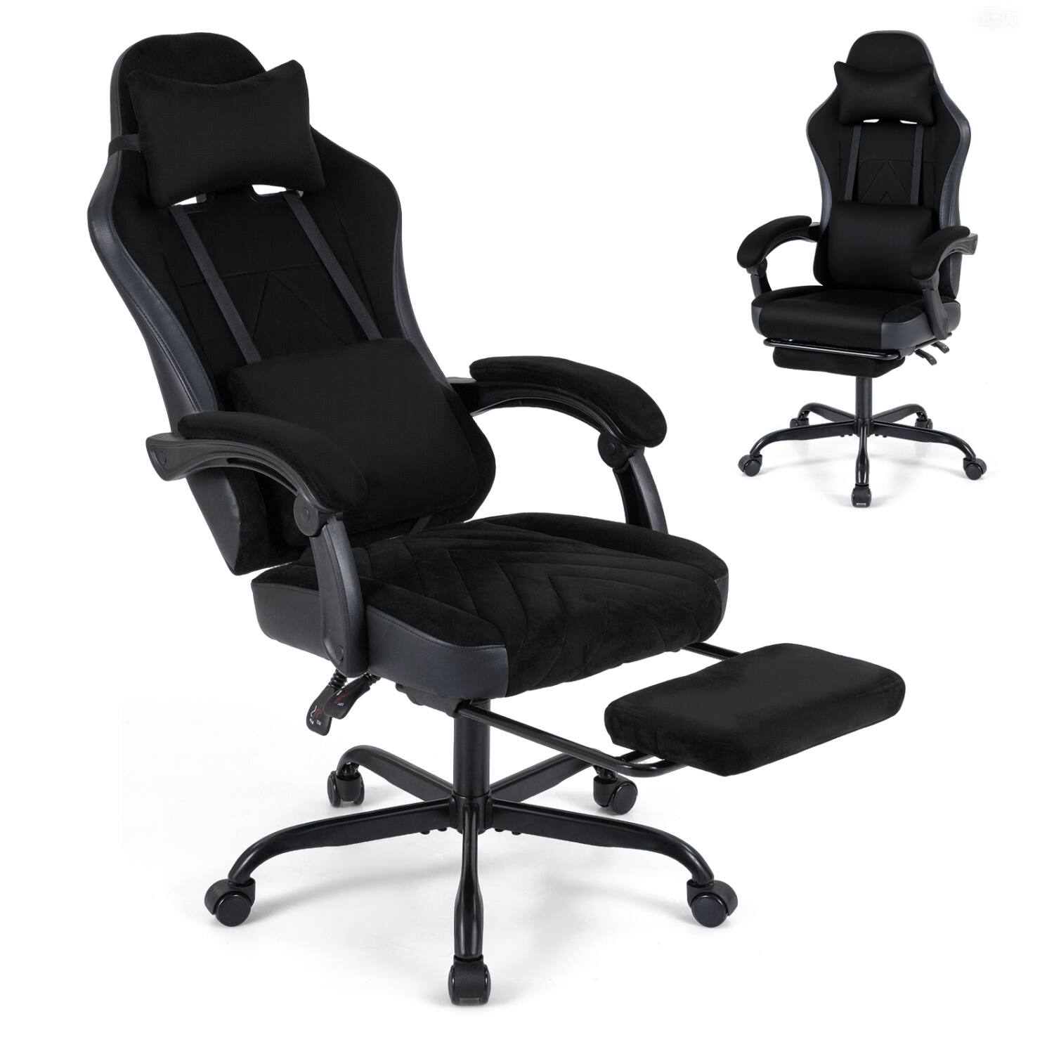 Left. WELLFOR - Gaming Chair Height Adjustable Computer Chair with Headrest Lumbar Support Linkage Armrests - Black.